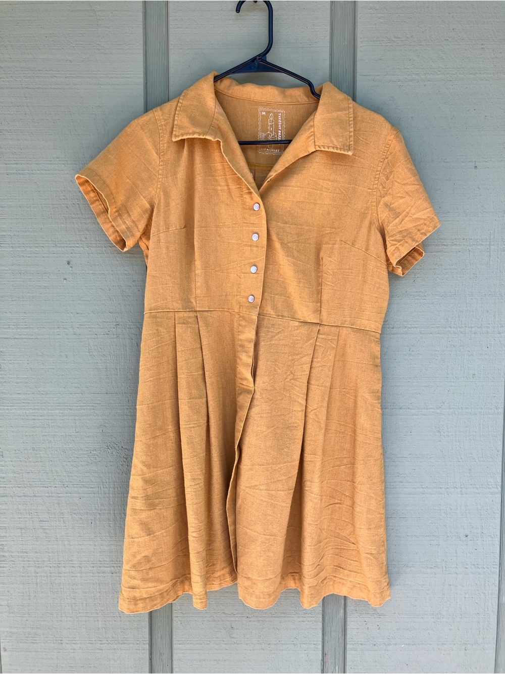 Short-Sleeve Shirt Mini Dress in Mustard Yellow